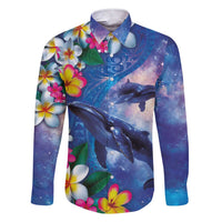 Hawaiian Lei Day Plumeria Humpback Whales Family Matching Short Sleeve Bodycon Dress and Hawaiian Shirt Polynesian Art Vibrant Starry Nebula Style