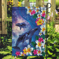 Hawaiian Lei Day Plumeria Humpback Whales Garden Flag Polynesian Art Vibrant Starry Nebula Style LT03 Garden Flag Art - Polynesian Pride