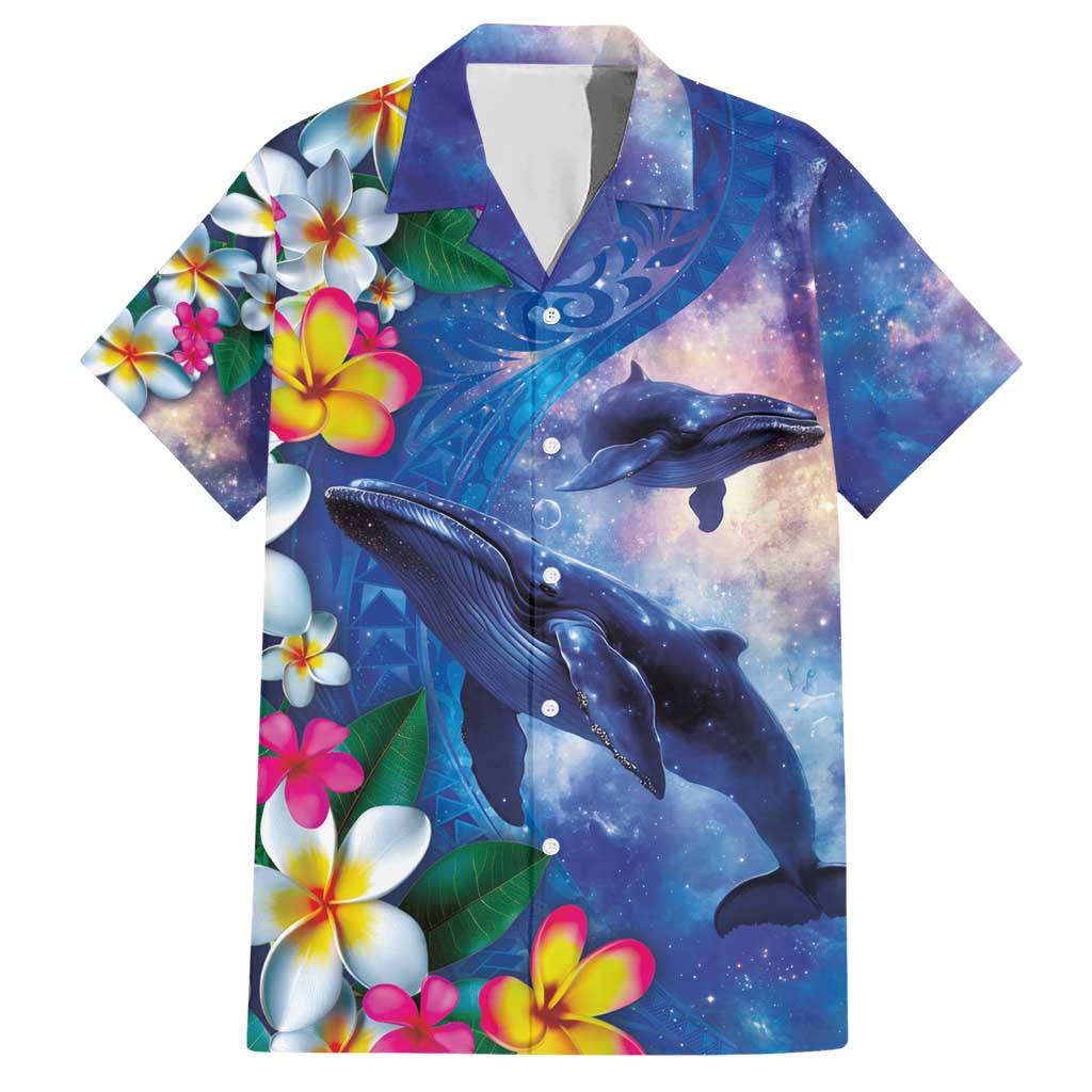 Hawaiian Lei Day Plumeria Humpback Whales Hawaiian Shirt Polynesian Art Vibrant Starry Nebula Style LT03 Art - Polynesian Pride