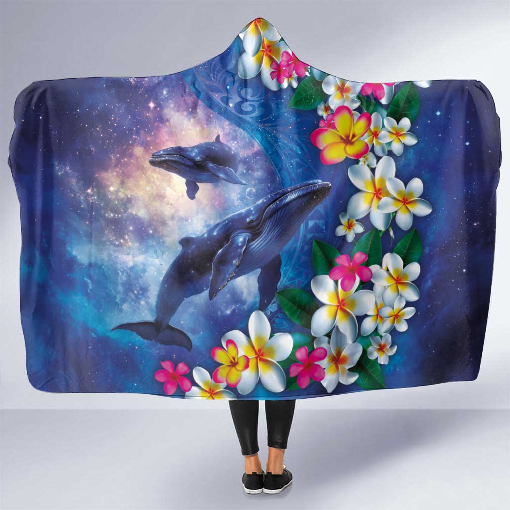 Hawaiian Lei Day Plumeria Humpback Whales Hooded Blanket Polynesian Art Vibrant Starry Nebula Style LT03 One Size Art - Polynesian Pride