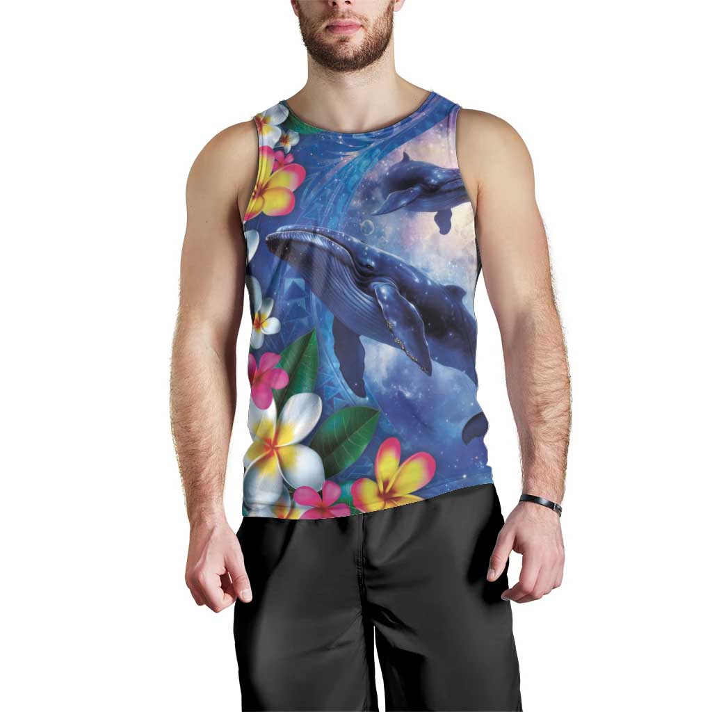 Hawaiian Lei Day Plumeria Humpback Whales Men Tank Top Polynesian Art Vibrant Starry Nebula Style LT03 - Polynesian Pride