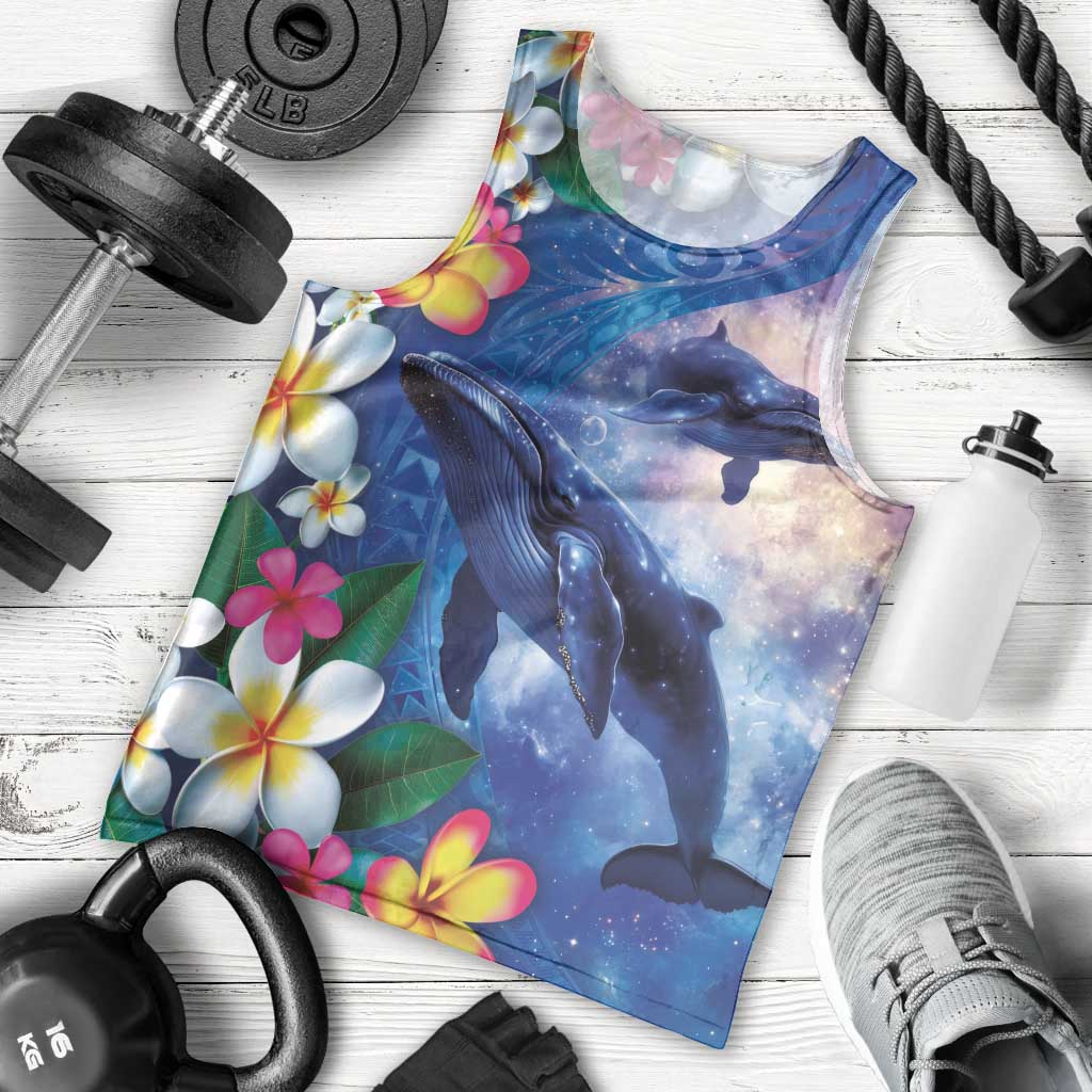 Hawaiian Lei Day Plumeria Humpback Whales Men Tank Top Polynesian Art Vibrant Starry Nebula Style LT03 - Polynesian Pride