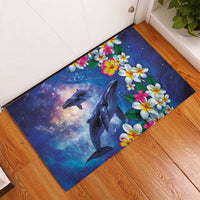 Hawaiian Lei Day Plumeria Humpback Whales Rubber Doormat Polynesian Art Vibrant Starry Nebula Style LT03 - Polynesian Pride
