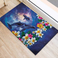 Hawaiian Lei Day Plumeria Humpback Whales Rubber Doormat Polynesian Art Vibrant Starry Nebula Style LT03 - Polynesian Pride