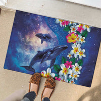 Hawaiian Lei Day Plumeria Humpback Whales Rubber Doormat Polynesian Art Vibrant Starry Nebula Style LT03 - Polynesian Pride