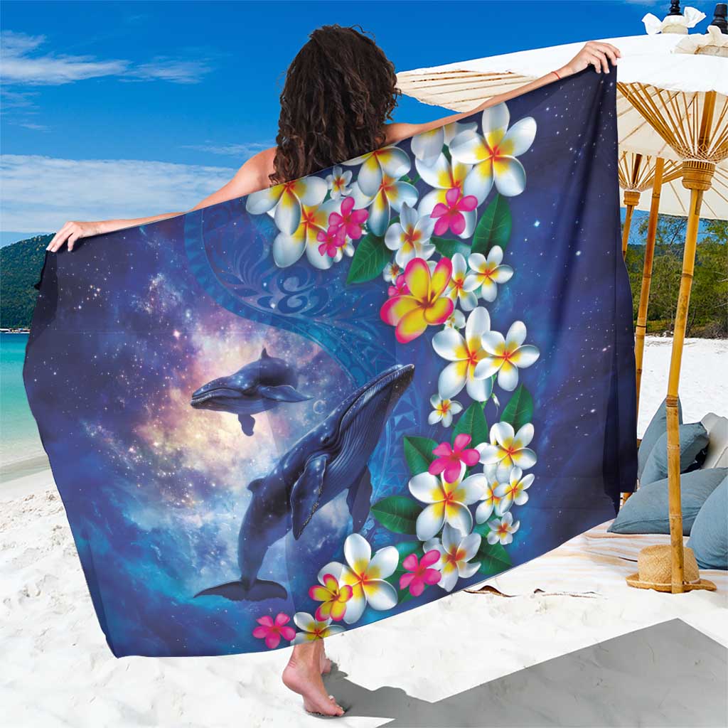 Hawaiian Lei Day Plumeria Humpback Whales Sarong Polynesian Art Vibrant Starry Nebula Style