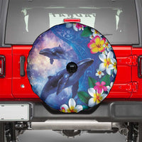 Hawaiian Lei Day Plumeria Humpback Whales Spare Tire Cover Polynesian Art Vibrant Starry Nebula Style