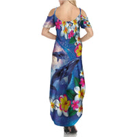 Hawaiian Lei Day Plumeria Humpback Whales Summer Maxi Dress Polynesian Art Vibrant Starry Nebula Style