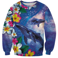 Hawaiian Lei Day Plumeria Humpback Whales Sweatshirt Polynesian Art Vibrant Starry Nebula Style LT03 Unisex Art - Polynesian Pride