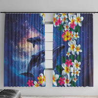 Hawaiian Lei Day Plumeria Humpback Whales Window Curtain Polynesian Art Vibrant Starry Nebula Style LT03 With Hooks Art - Polynesian Pride