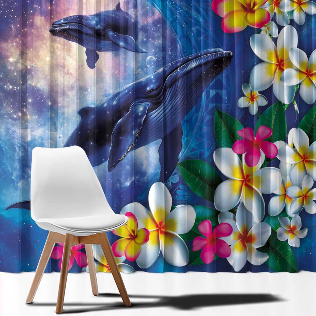 Hawaiian Lei Day Plumeria Humpback Whales Window Curtain Polynesian Art Vibrant Starry Nebula Style LT03 - Polynesian Pride