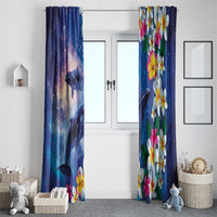Hawaiian Lei Day Plumeria Humpback Whales Window Curtain Polynesian Art Vibrant Starry Nebula Style LT03 - Polynesian Pride