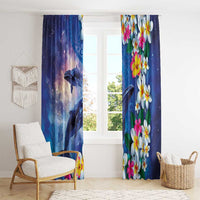 Hawaiian Lei Day Plumeria Humpback Whales Window Curtain Polynesian Art Vibrant Starry Nebula Style LT03 - Polynesian Pride