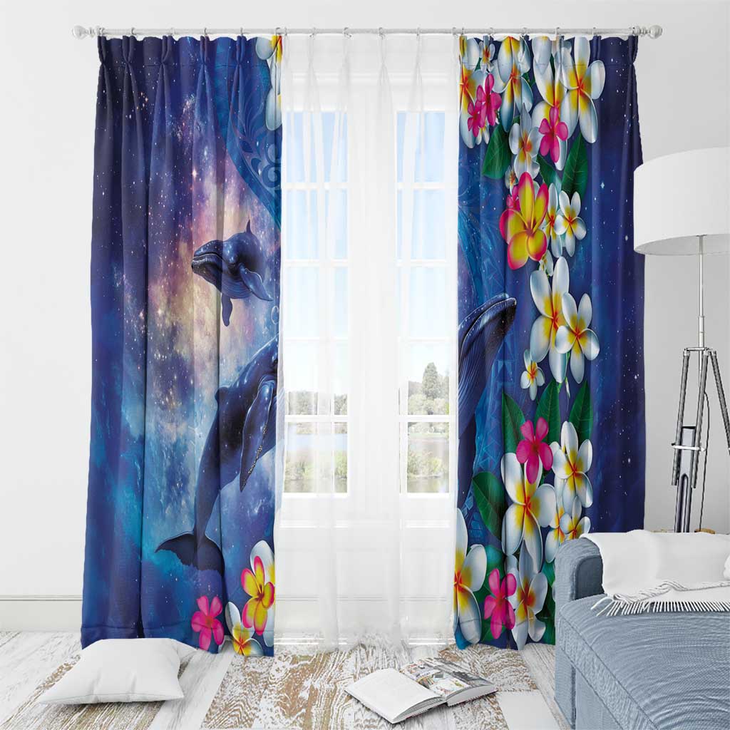 Hawaiian Lei Day Plumeria Humpback Whales Window Curtain Polynesian Art Vibrant Starry Nebula Style LT03 - Polynesian Pride