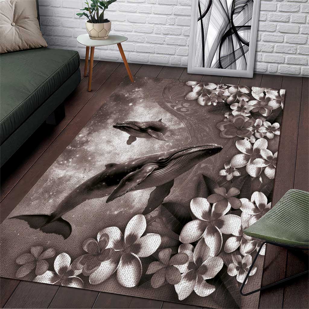 Hawaiian Lei Day Plumeria Humpback Whales Area Rug Polynesian Art Vibrant Starry Nebula Grayscale Style