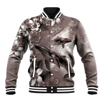 Hawaiian Lei Day Plumeria Humpback Whales Baseball Jacket Polynesian Art Vibrant Starry Nebula Grayscale Style LT03 Unisex Art - Polynesian Pride
