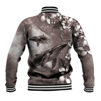 Hawaiian Lei Day Plumeria Humpback Whales Baseball Jacket Polynesian Art Vibrant Starry Nebula Grayscale Style LT03 - Polynesian Pride