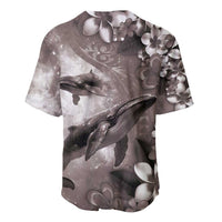 Hawaiian Lei Day Plumeria Humpback Whales Baseball Jersey Polynesian Art Vibrant Starry Nebula Grayscale Style