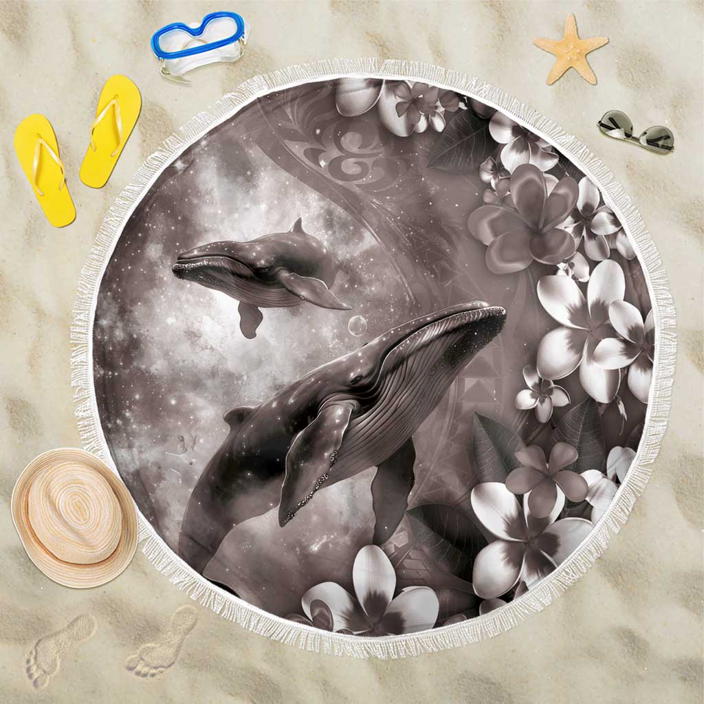 Hawaiian Lei Day Plumeria Humpback Whales Beach Blanket Polynesian Art Vibrant Starry Nebula Grayscale Style LT03 One Size 150cm Art - Polynesian Pride