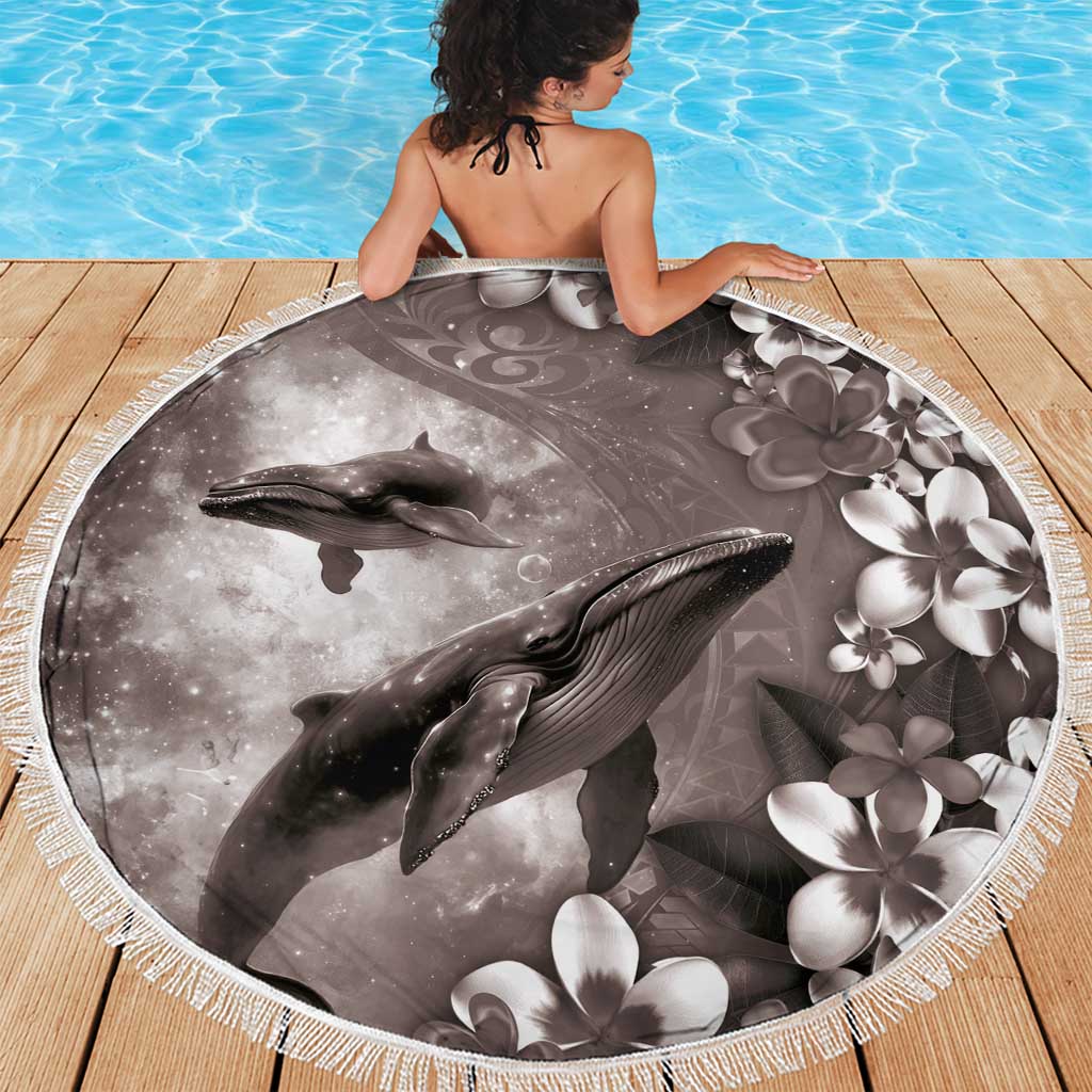 Hawaiian Lei Day Plumeria Humpback Whales Beach Blanket Polynesian Art Vibrant Starry Nebula Grayscale Style LT03 - Polynesian Pride