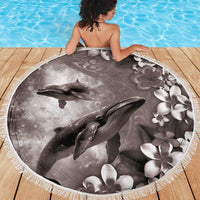 Hawaiian Lei Day Plumeria Humpback Whales Beach Blanket Polynesian Art Vibrant Starry Nebula Grayscale Style LT03 - Polynesian Pride
