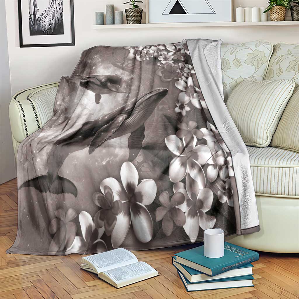 Hawaiian Lei Day Plumeria Humpback Whales Blanket Polynesian Art Vibrant Starry Nebula Grayscale Style LT03 Art - Polynesian Pride