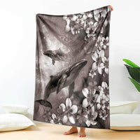 Hawaiian Lei Day Plumeria Humpback Whales Blanket Polynesian Art Vibrant Starry Nebula Grayscale Style LT03 - Polynesian Pride
