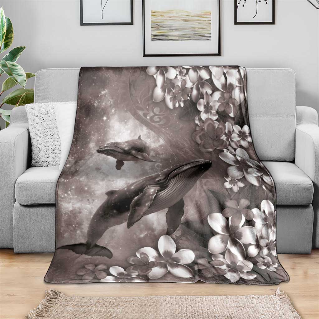 Hawaiian Lei Day Plumeria Humpback Whales Blanket Polynesian Art Vibrant Starry Nebula Grayscale Style LT03 - Polynesian Pride