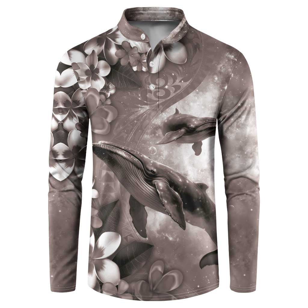 Hawaiian Lei Day Plumeria Humpback Whales Button Sweatshirt Polynesian Art Vibrant Starry Nebula Grayscale Style LT03 Art - Polynesian Pride