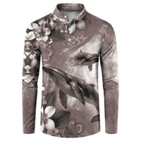 Hawaiian Lei Day Plumeria Humpback Whales Button Sweatshirt Polynesian Art Vibrant Starry Nebula Grayscale Style LT03 Art - Polynesian Pride