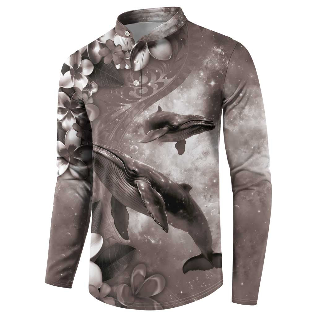 Hawaiian Lei Day Plumeria Humpback Whales Button Sweatshirt Polynesian Art Vibrant Starry Nebula Grayscale Style LT03 - Polynesian Pride