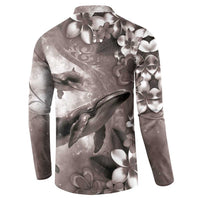 Hawaiian Lei Day Plumeria Humpback Whales Button Sweatshirt Polynesian Art Vibrant Starry Nebula Grayscale Style LT03 - Polynesian Pride
