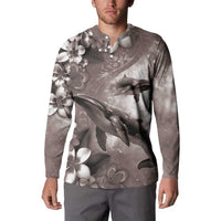 Hawaiian Lei Day Plumeria Humpback Whales Button Sweatshirt Polynesian Art Vibrant Starry Nebula Grayscale Style LT03 - Polynesian Pride