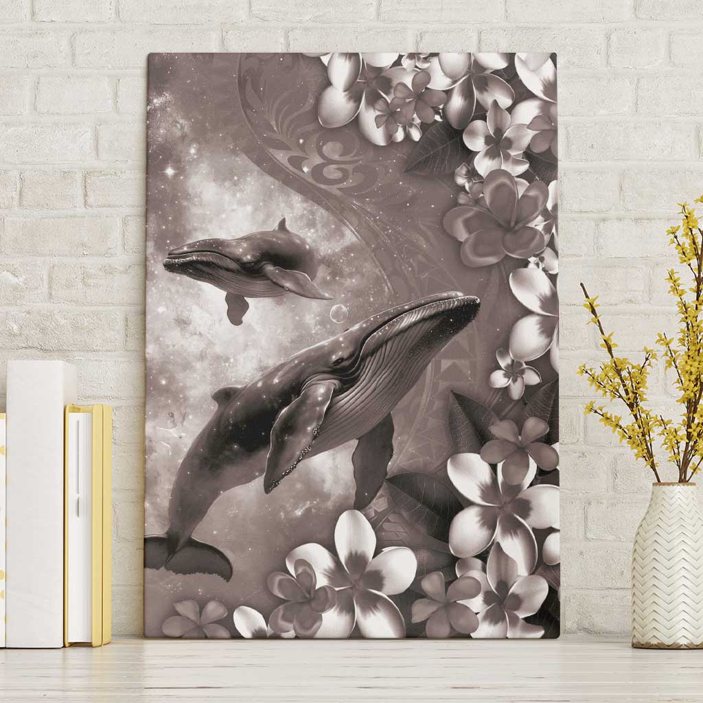 Hawaiian Lei Day Plumeria Humpback Whales Canvas Wall Art Polynesian Art Vibrant Starry Nebula Grayscale Style LT03 Without Frame Art - Polynesian Pride
