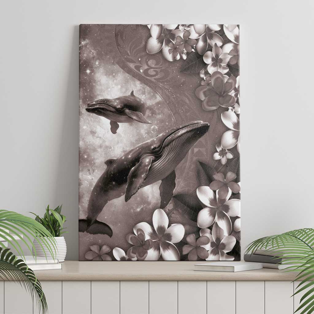 Hawaiian Lei Day Plumeria Humpback Whales Canvas Wall Art Polynesian Art Vibrant Starry Nebula Grayscale Style LT03 - Polynesian Pride