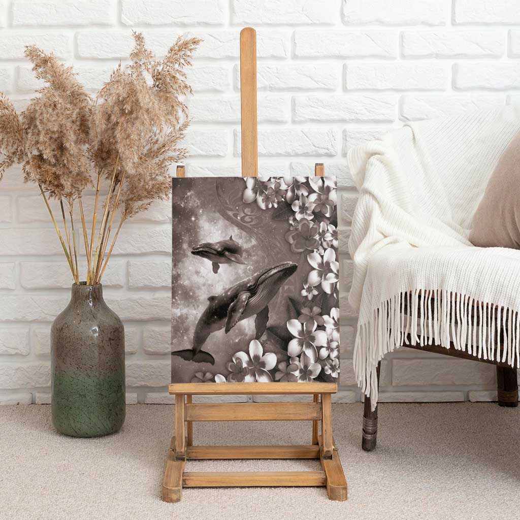 Hawaiian Lei Day Plumeria Humpback Whales Canvas Wall Art Polynesian Art Vibrant Starry Nebula Grayscale Style LT03 - Polynesian Pride