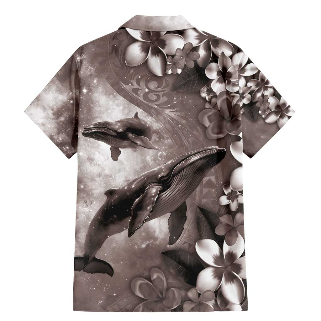 Hawaiian Lei Day Plumeria Humpback Whales Family Matching Mermaid Dress and Hawaiian Shirt Polynesian Art Vibrant Starry Nebula Grayscale Style