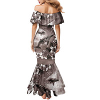 Hawaiian Lei Day Plumeria Humpback Whales Family Matching Mermaid Dress and Hawaiian Shirt Polynesian Art Vibrant Starry Nebula Grayscale Style