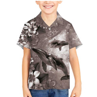 Hawaiian Lei Day Plumeria Humpback Whales Family Matching Mermaid Dress and Hawaiian Shirt Polynesian Art Vibrant Starry Nebula Grayscale Style