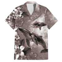 Hawaiian Lei Day Plumeria Humpback Whales Family Matching Off Shoulder Maxi Dress and Hawaiian Shirt Polynesian Art Vibrant Starry Nebula Grayscale Style