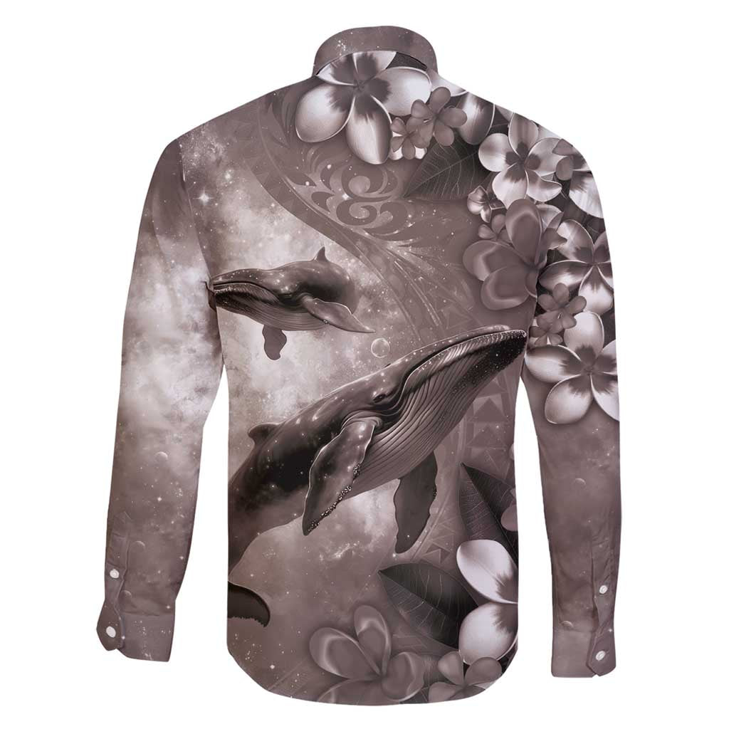 Hawaiian Lei Day Plumeria Humpback Whales Family Matching Short Sleeve Bodycon Dress and Hawaiian Shirt Polynesian Art Vibrant Starry Nebula Grayscale Style