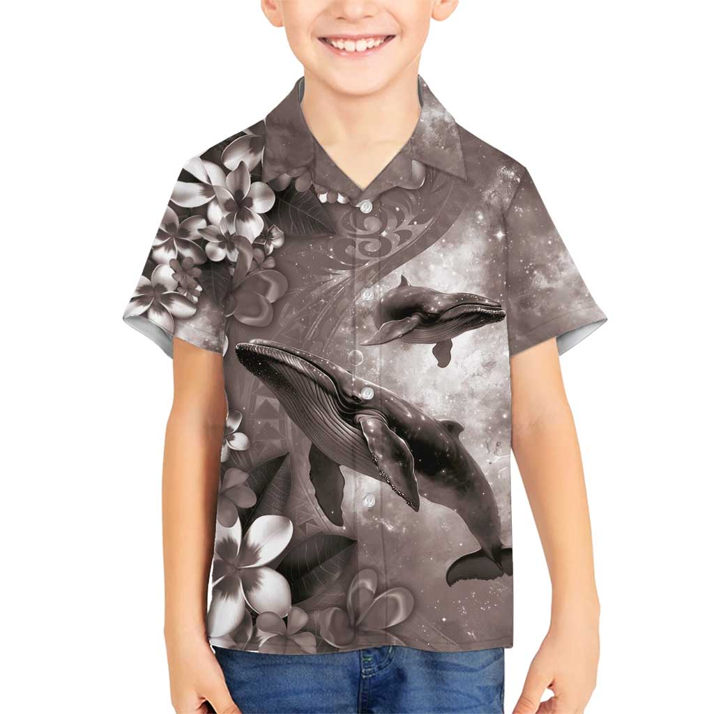 Hawaiian Lei Day Plumeria Humpback Whales Family Matching Summer Maxi Dress and Hawaiian Shirt Polynesian Art Vibrant Starry Nebula Grayscale Style