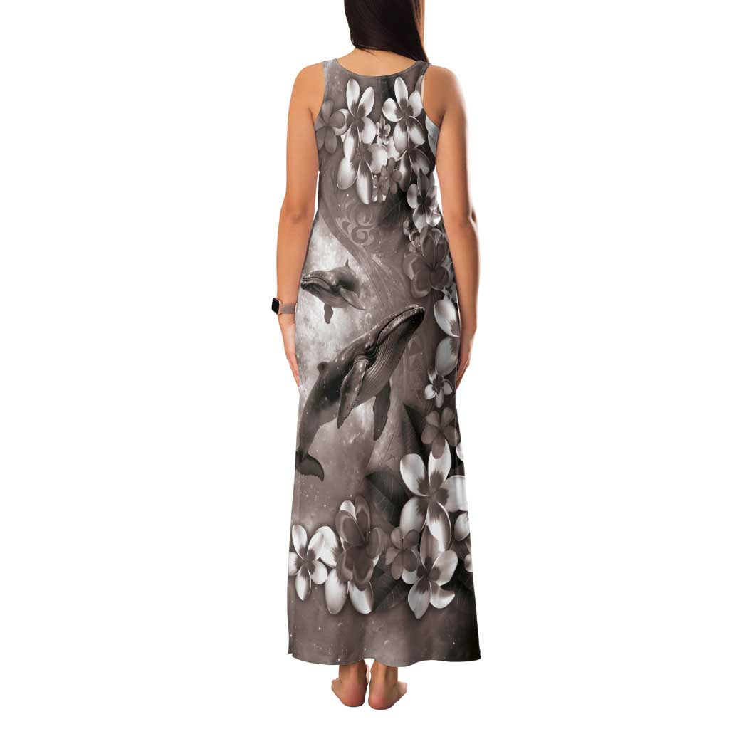 Hawaiian Lei Day Plumeria Humpback Whales Family Matching Tank Maxi Dress and Hawaiian Shirt Polynesian Art Vibrant Starry Nebula Grayscale Style