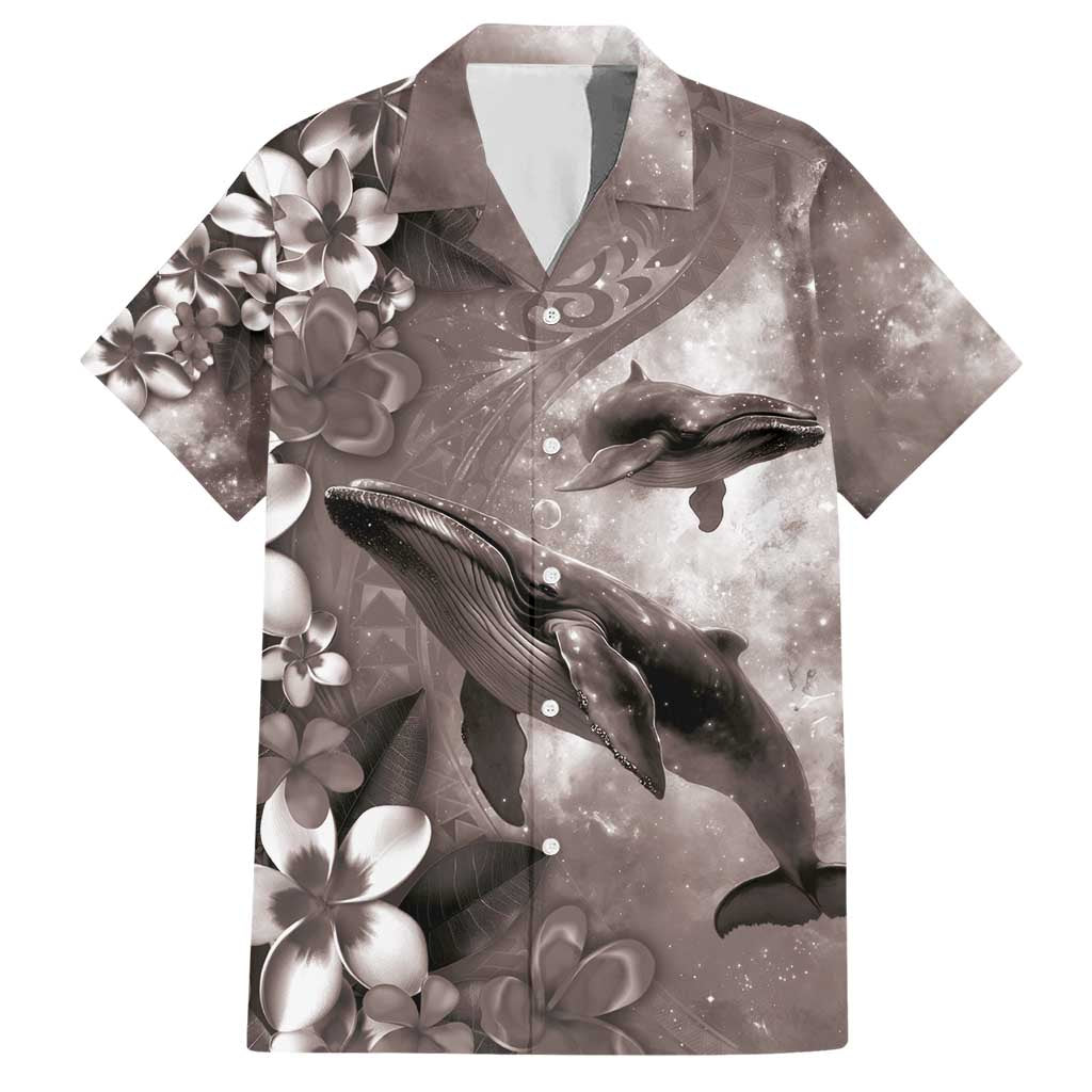 Hawaiian Lei Day Plumeria Humpback Whales Hawaiian Shirt Polynesian Art Vibrant Starry Nebula Grayscale Style LT03 Art - Polynesian Pride