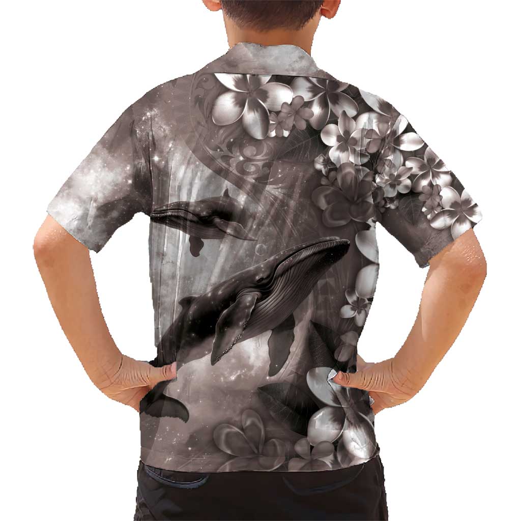 Hawaiian Lei Day Plumeria Humpback Whales Hawaiian Shirt Polynesian Art Vibrant Starry Nebula Grayscale Style LT03 - Polynesian Pride
