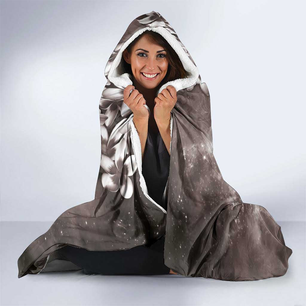 Hawaiian Lei Day Plumeria Humpback Whales Hooded Blanket Polynesian Art Vibrant Starry Nebula Grayscale Style LT03 - Polynesian Pride
