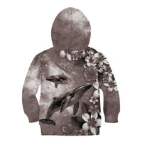 Hawaiian Lei Day Plumeria Humpback Whales Kid Hoodie Polynesian Art Vibrant Starry Nebula Grayscale Style