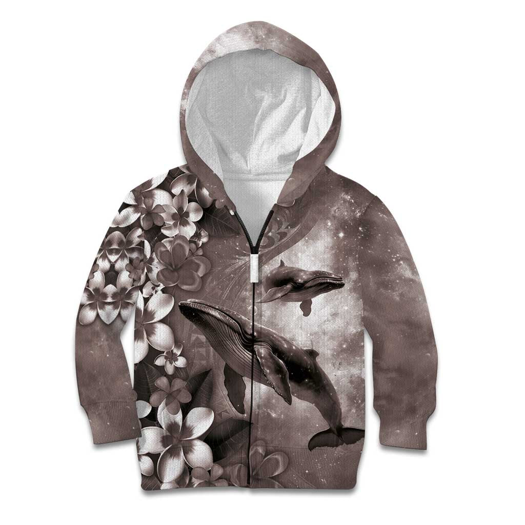 Hawaiian Lei Day Plumeria Humpback Whales Kid Hoodie Polynesian Art Vibrant Starry Nebula Grayscale Style