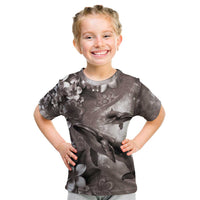 Hawaiian Lei Day Plumeria Humpback Whales Kid T Shirt Polynesian Art Vibrant Starry Nebula Grayscale Style