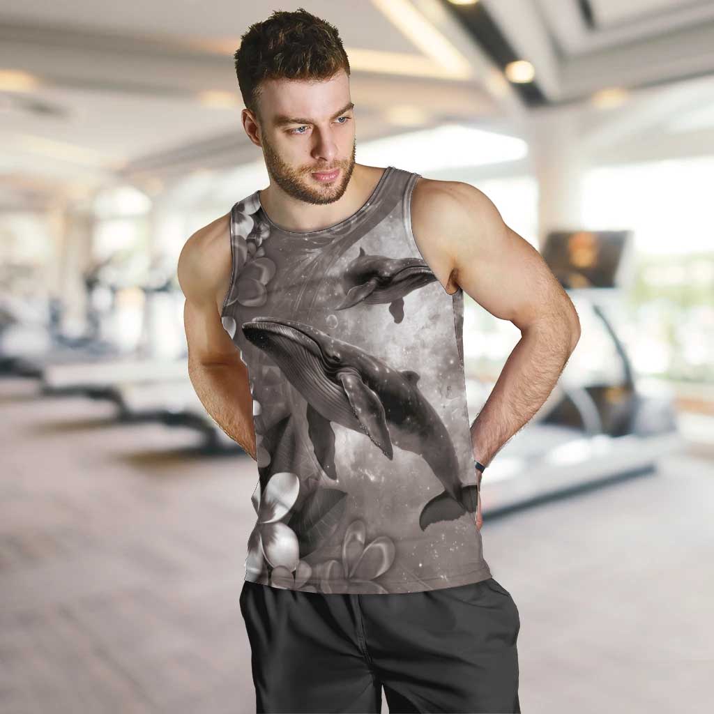 Hawaiian Lei Day Plumeria Humpback Whales Men Tank Top Polynesian Art Vibrant Starry Nebula Grayscale Style LT03 Art - Polynesian Pride